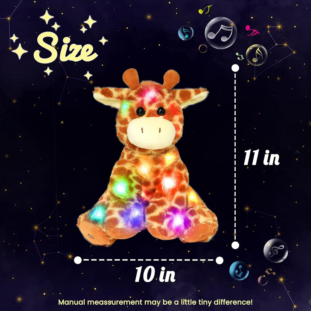 LED Musical Stuffed Giraffe Lighting up Singing Plush Toy Adjustable Volume Lullaby Animated Soothe Birthday Festival for Kids Toddlers Boys Girls, Orange, 11''