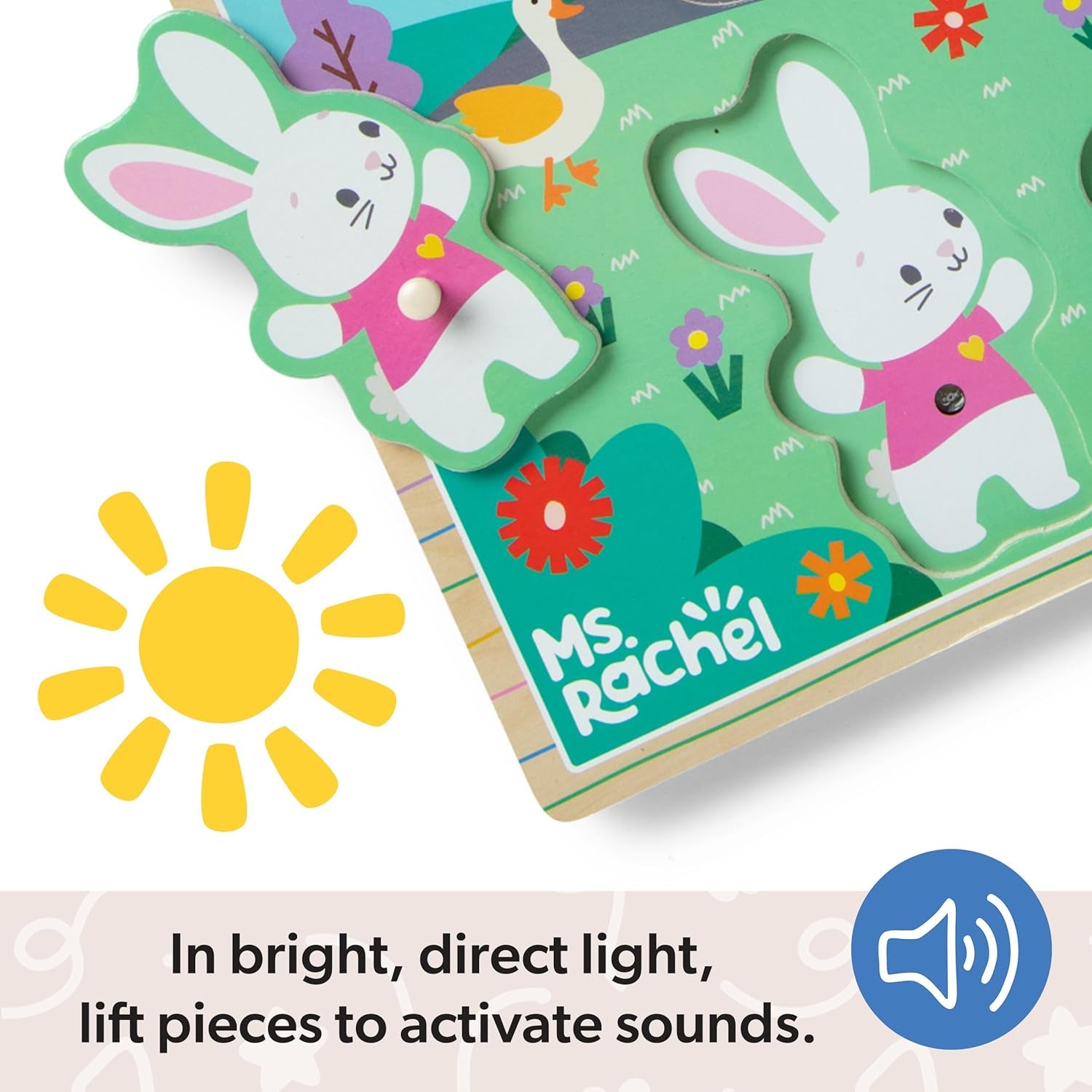 ® Ms. Rachel™ Wooden Song Peg Puzzle, 6-Piece Light-Activated Sound Puzzle with Full Songs, Toddler Toys for Boys and Girls Ages 2-5+ Years - FSC Certified