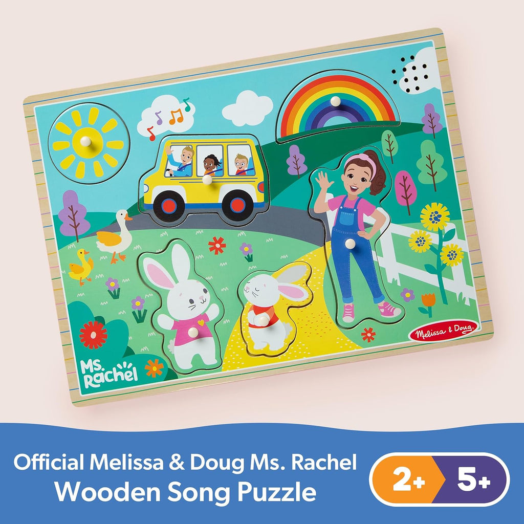 ® Ms. Rachel™ Wooden Song Peg Puzzle, 6-Piece Light-Activated Sound Puzzle with Full Songs, Toddler Toys for Boys and Girls Ages 2-5+ Years - FSC Certified