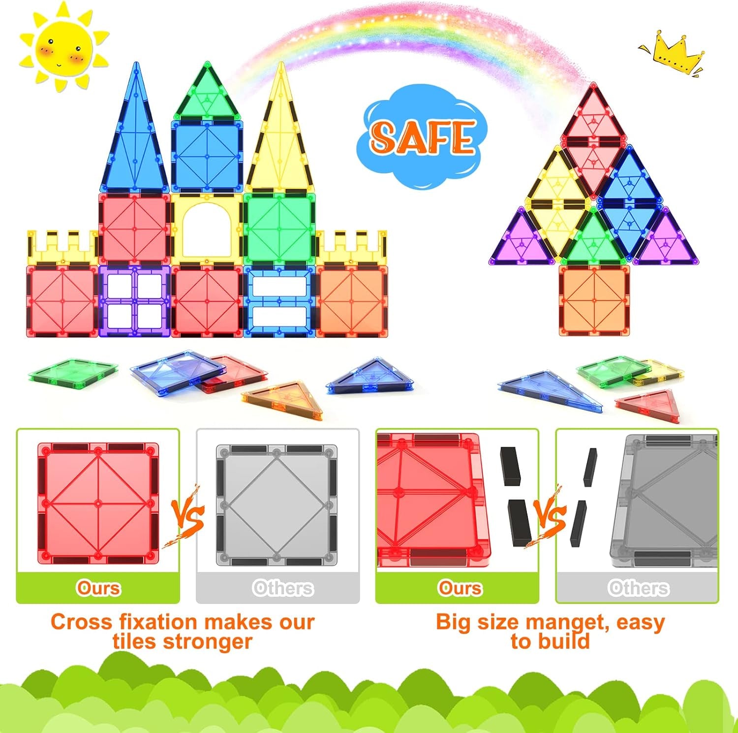 Magnetic Tiles Kids Toys STEM Magnet Toy for Toddler Magnetic Blocks Building Preschool Learning Sensory Montessori Toys for 3+ Year Old Boys and Girls, Safe Creativity Toddler Kids Toy 40PCS