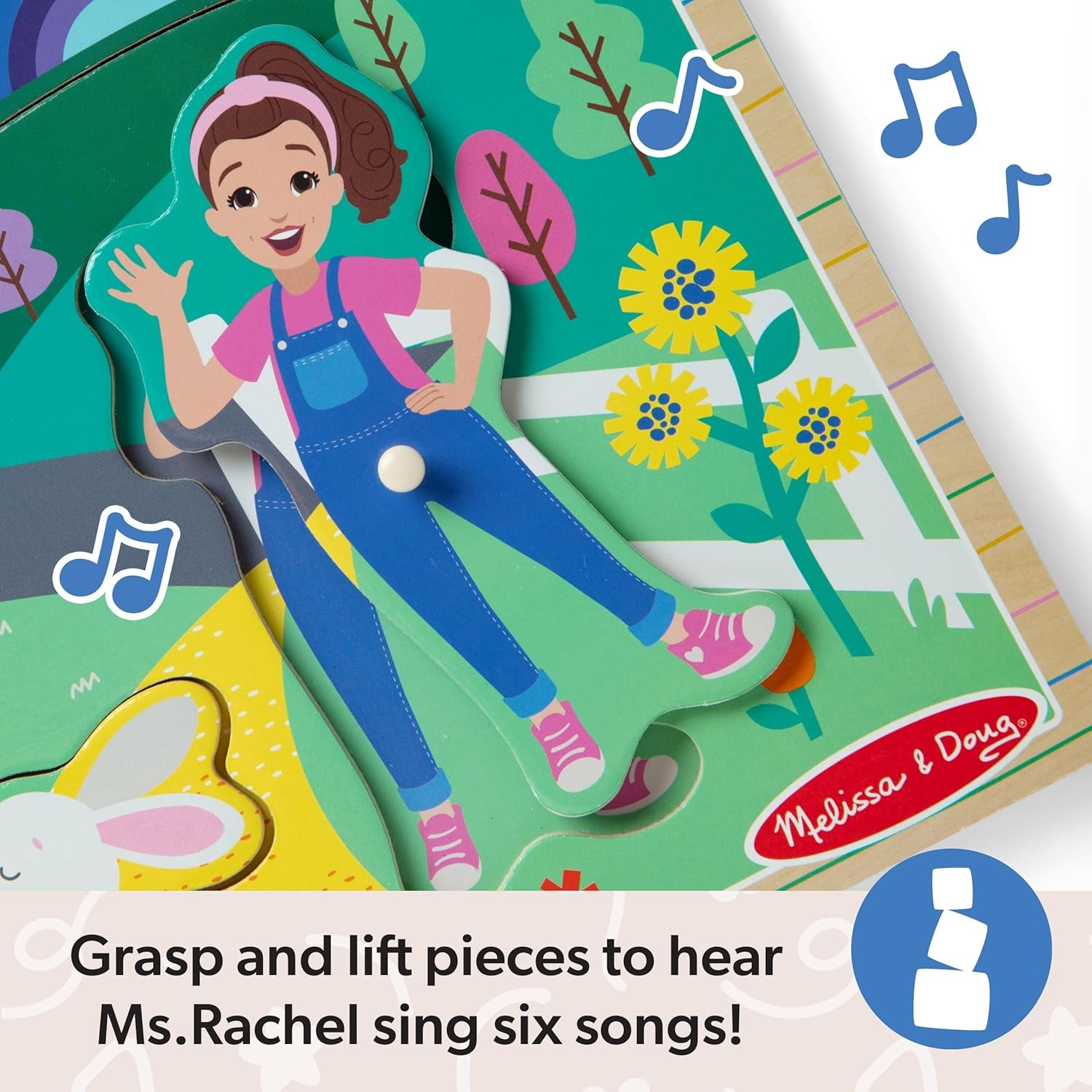 ® Ms. Rachel™ Wooden Song Peg Puzzle, 6-Piece Light-Activated Sound Puzzle with Full Songs, Toddler Toys for Boys and Girls Ages 2-5+ Years - FSC Certified