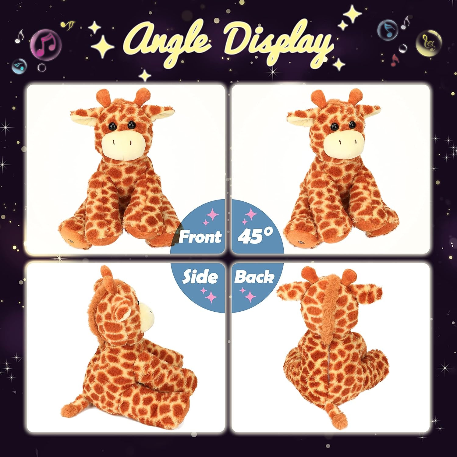 LED Musical Stuffed Giraffe Lighting up Singing Plush Toy Adjustable Volume Lullaby Animated Soothe Birthday Festival for Kids Toddlers Boys Girls, Orange, 11''