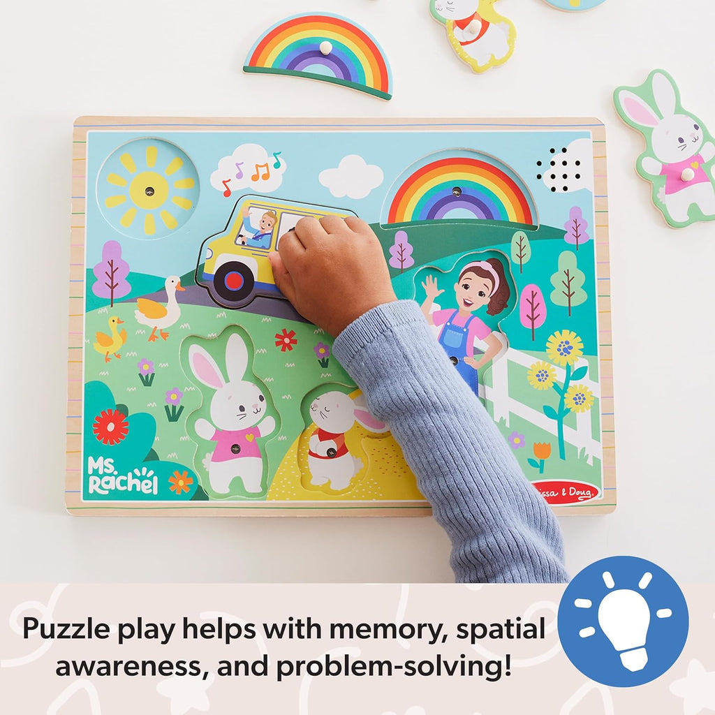 ® Ms. Rachel™ Wooden Song Peg Puzzle, 6-Piece Light-Activated Sound Puzzle with Full Songs, Toddler Toys for Boys and Girls Ages 2-5+ Years - FSC Certified