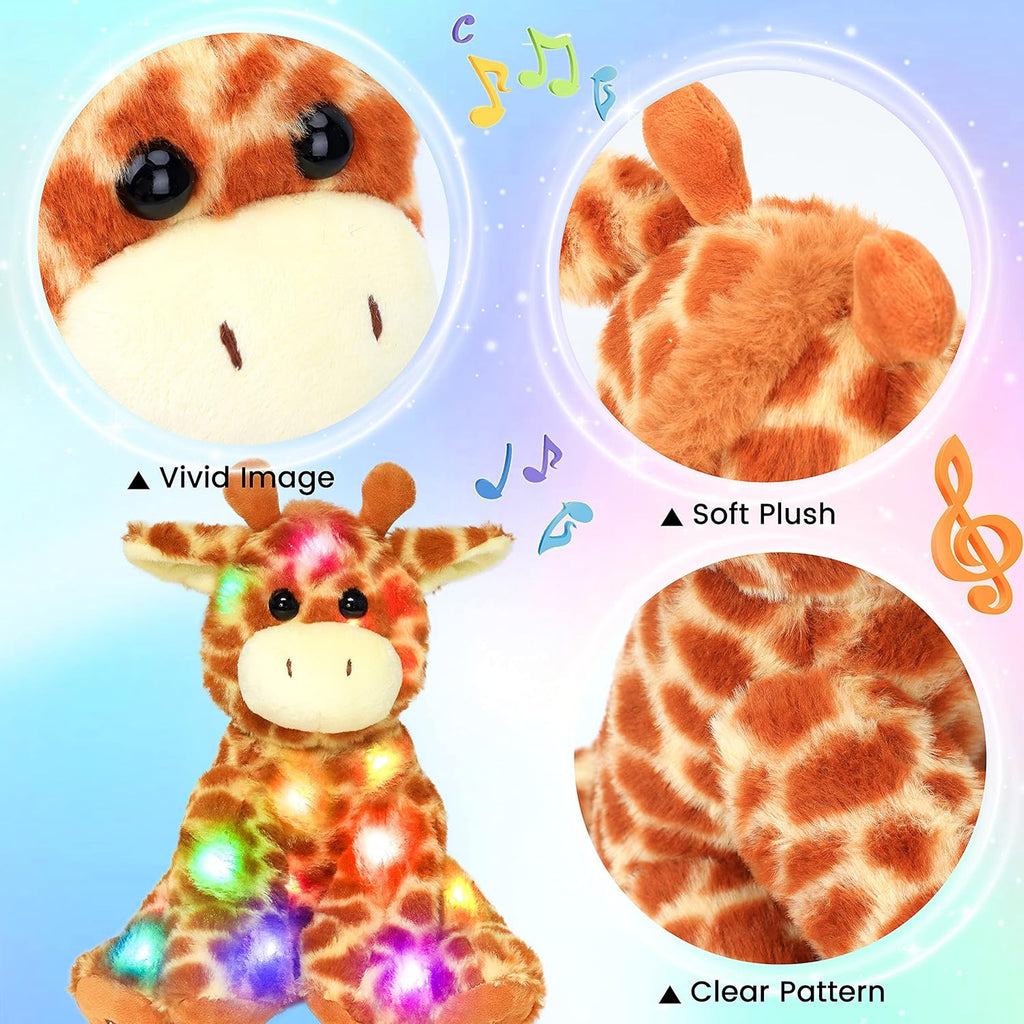 LED Musical Stuffed Giraffe Lighting up Singing Plush Toy Adjustable Volume Lullaby Animated Soothe Birthday Festival for Kids Toddlers Boys Girls, Orange, 11''